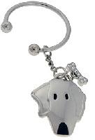 Silver Puppy Keychain with rhinestone lined bone